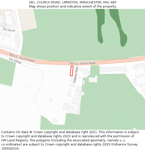 281, CHURCH ROAD, URMSTON, MANCHESTER, M41 6EP: Location map and indicative extent of plot