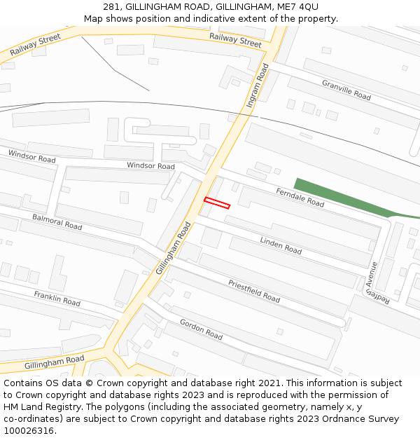 281, GILLINGHAM ROAD, GILLINGHAM, ME7 4QU: Location map and indicative extent of plot