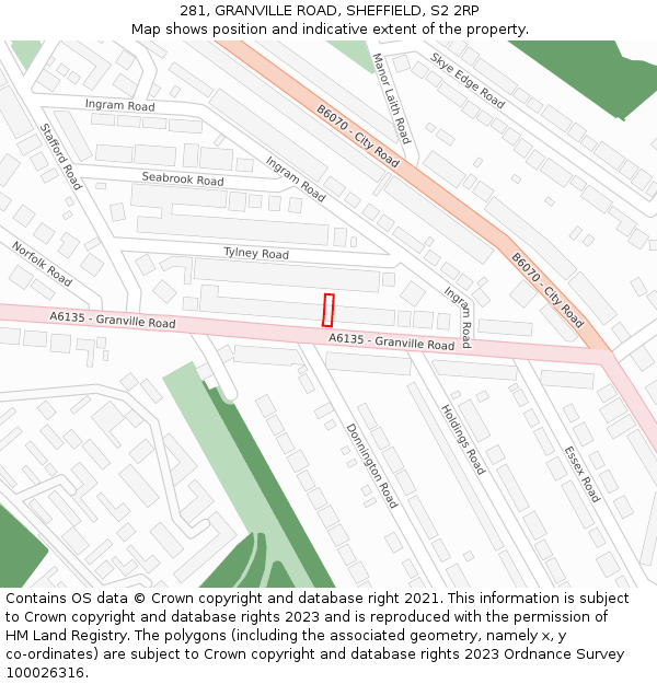 281, GRANVILLE ROAD, SHEFFIELD, S2 2RP: Location map and indicative extent of plot