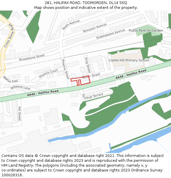 281, HALIFAX ROAD, TODMORDEN, OL14 5SQ: Location map and indicative extent of plot