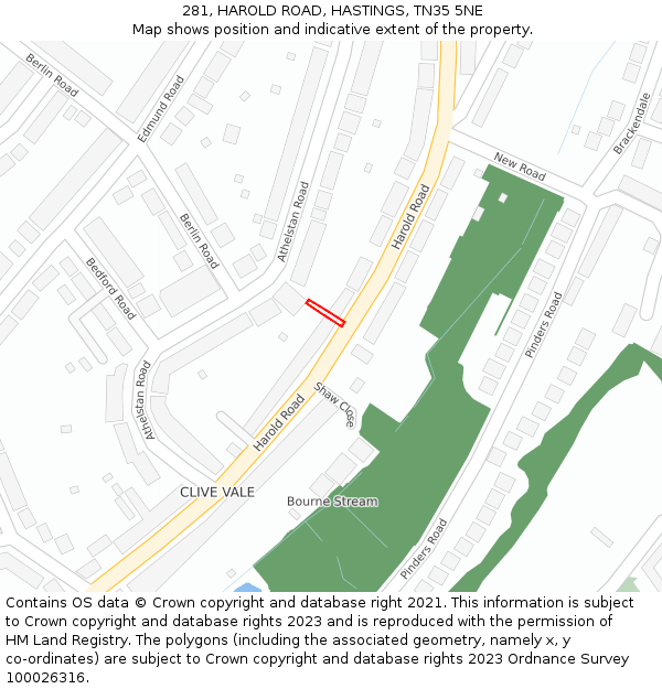 281, HAROLD ROAD, HASTINGS, TN35 5NE: Location map and indicative extent of plot