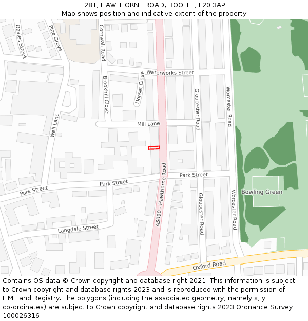 281, HAWTHORNE ROAD, BOOTLE, L20 3AP: Location map and indicative extent of plot