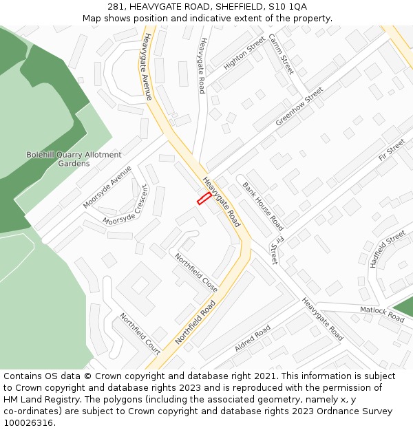 281, HEAVYGATE ROAD, SHEFFIELD, S10 1QA: Location map and indicative extent of plot