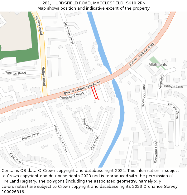 281, HURDSFIELD ROAD, MACCLESFIELD, SK10 2PN: Location map and indicative extent of plot