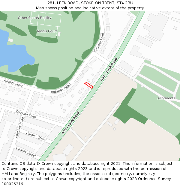 281, LEEK ROAD, STOKE-ON-TRENT, ST4 2BU: Location map and indicative extent of plot