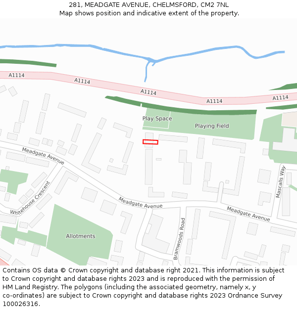 281, MEADGATE AVENUE, CHELMSFORD, CM2 7NL: Location map and indicative extent of plot