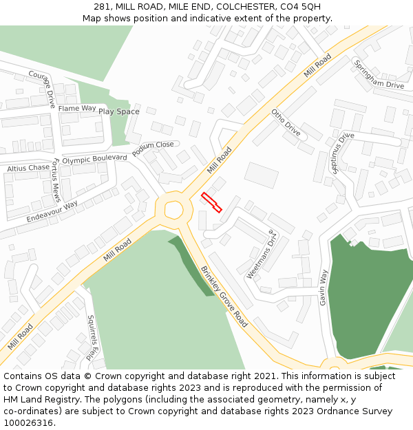 281, MILL ROAD, MILE END, COLCHESTER, CO4 5QH: Location map and indicative extent of plot