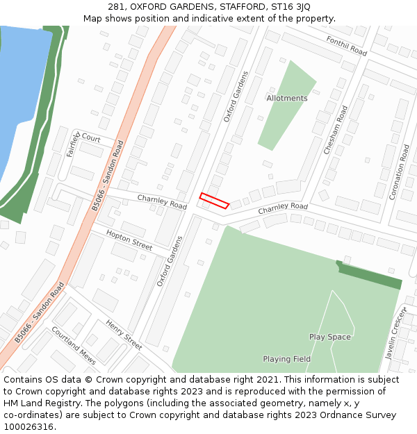 281, OXFORD GARDENS, STAFFORD, ST16 3JQ: Location map and indicative extent of plot