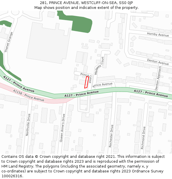 281, PRINCE AVENUE, WESTCLIFF-ON-SEA, SS0 0JP: Location map and indicative extent of plot