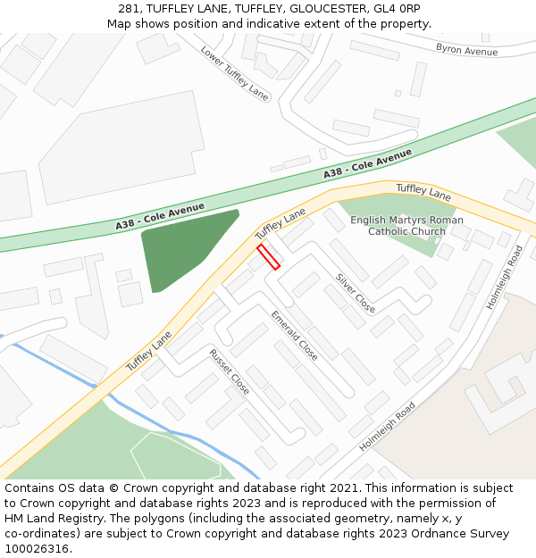 281, TUFFLEY LANE, TUFFLEY, GLOUCESTER, GL4 0RP: Location map and indicative extent of plot