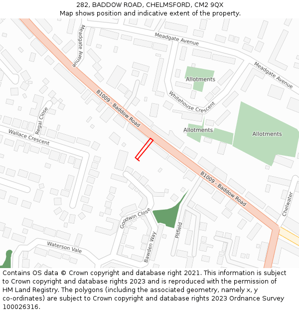 282, BADDOW ROAD, CHELMSFORD, CM2 9QX: Location map and indicative extent of plot
