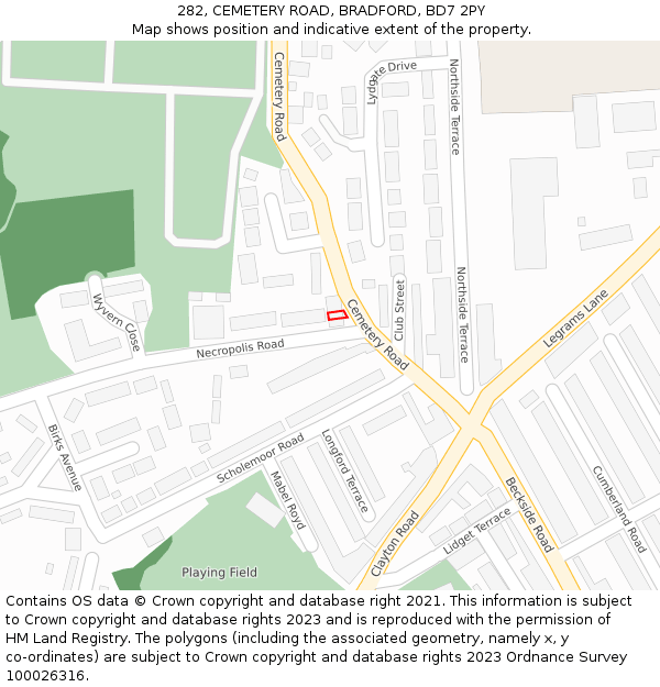 282, CEMETERY ROAD, BRADFORD, BD7 2PY: Location map and indicative extent of plot