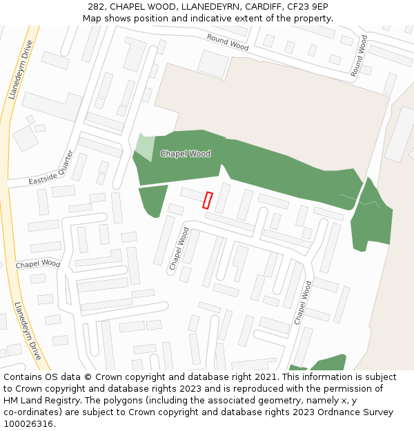282, CHAPEL WOOD, LLANEDEYRN, CARDIFF, CF23 9EP: Location map and indicative extent of plot