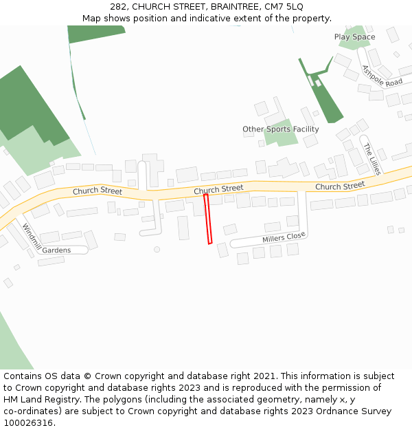 282, CHURCH STREET, BRAINTREE, CM7 5LQ: Location map and indicative extent of plot