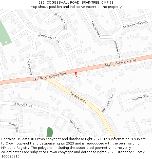 282, COGGESHALL ROAD, BRAINTREE, CM7 9EJ: Location map and indicative extent of plot