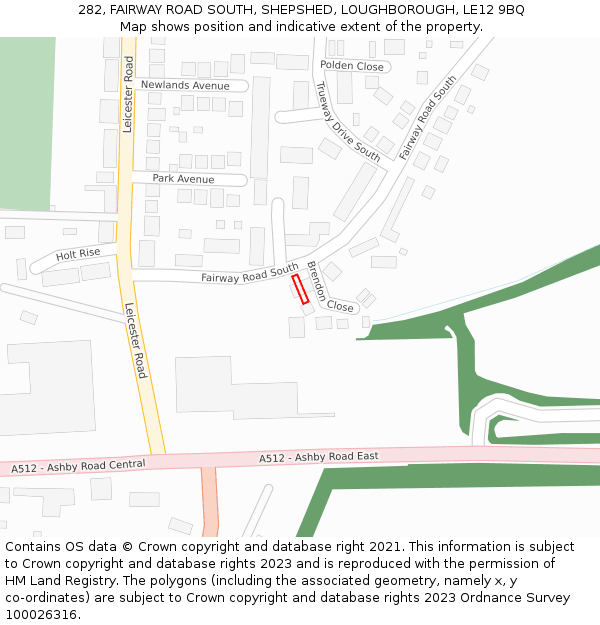282, FAIRWAY ROAD SOUTH, SHEPSHED, LOUGHBOROUGH, LE12 9BQ: Location map and indicative extent of plot