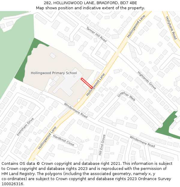 282, HOLLINGWOOD LANE, BRADFORD, BD7 4BE: Location map and indicative extent of plot