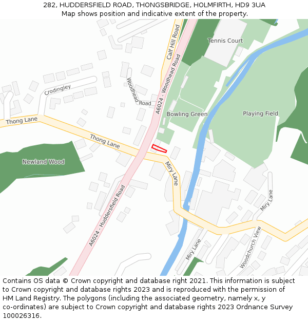 282, HUDDERSFIELD ROAD, THONGSBRIDGE, HOLMFIRTH, HD9 3UA: Location map and indicative extent of plot