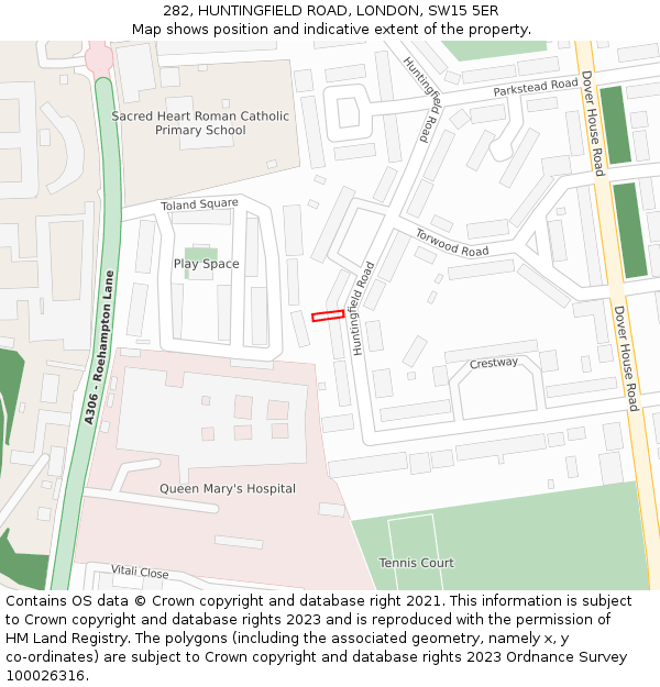 282, HUNTINGFIELD ROAD, LONDON, SW15 5ER: Location map and indicative extent of plot