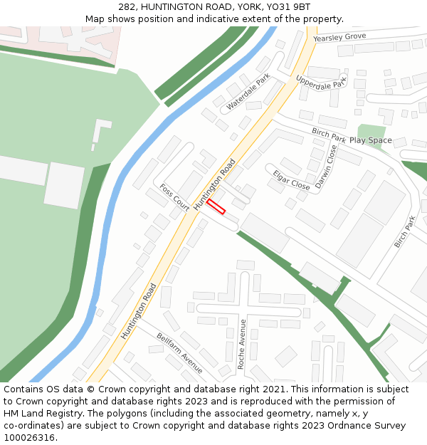 282, HUNTINGTON ROAD, YORK, YO31 9BT: Location map and indicative extent of plot