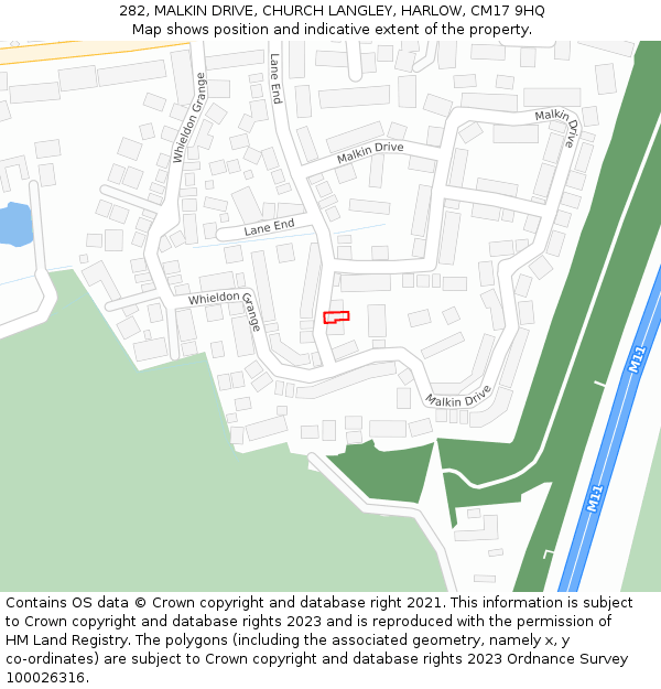 282, MALKIN DRIVE, CHURCH LANGLEY, HARLOW, CM17 9HQ: Location map and indicative extent of plot