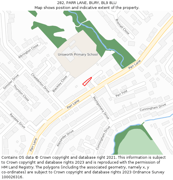 282, PARR LANE, BURY, BL9 8LU: Location map and indicative extent of plot