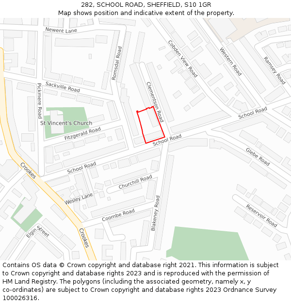 282, SCHOOL ROAD, SHEFFIELD, S10 1GR: Location map and indicative extent of plot