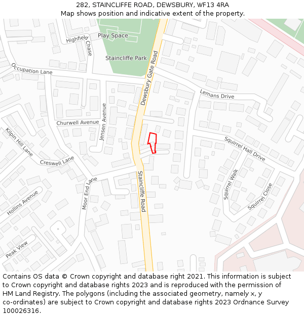 282, STAINCLIFFE ROAD, DEWSBURY, WF13 4RA: Location map and indicative extent of plot