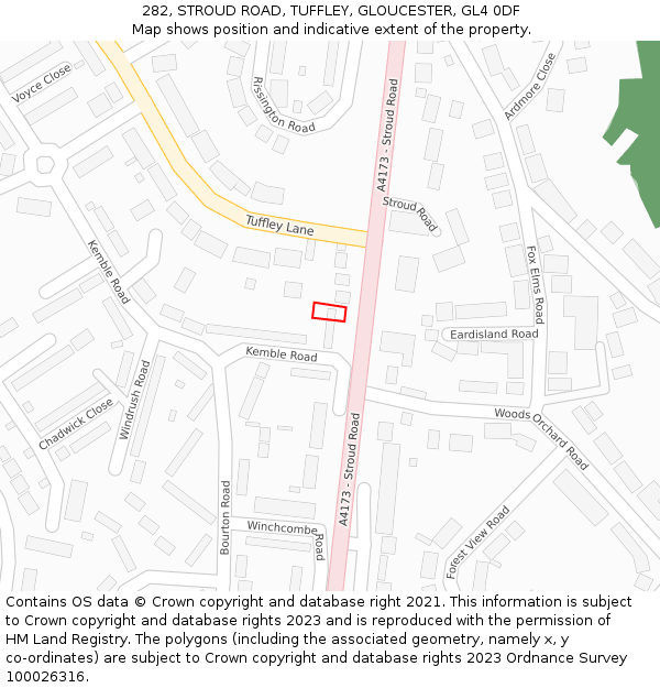 282, STROUD ROAD, TUFFLEY, GLOUCESTER, GL4 0DF: Location map and indicative extent of plot