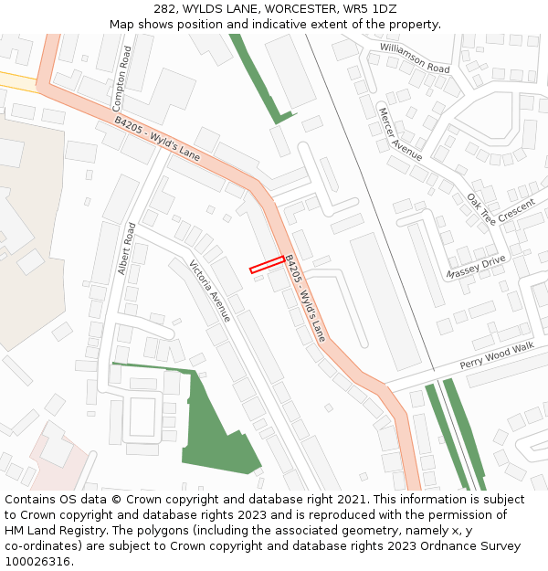 282, WYLDS LANE, WORCESTER, WR5 1DZ: Location map and indicative extent of plot