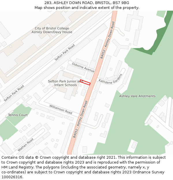283, ASHLEY DOWN ROAD, BRISTOL, BS7 9BG: Location map and indicative extent of plot