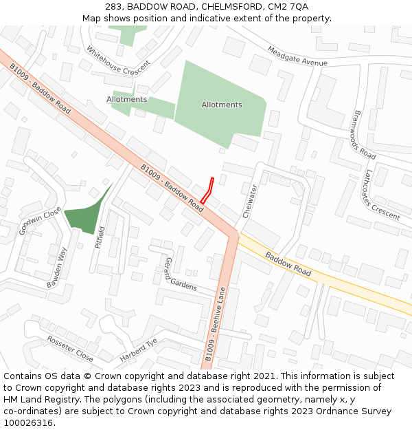 283, BADDOW ROAD, CHELMSFORD, CM2 7QA: Location map and indicative extent of plot