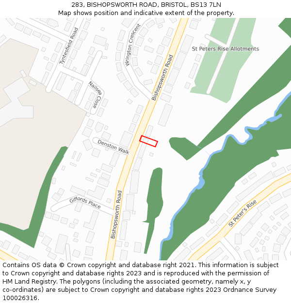 283, BISHOPSWORTH ROAD, BRISTOL, BS13 7LN: Location map and indicative extent of plot