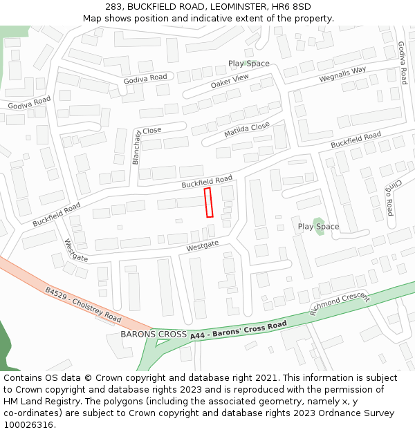 283, BUCKFIELD ROAD, LEOMINSTER, HR6 8SD: Location map and indicative extent of plot