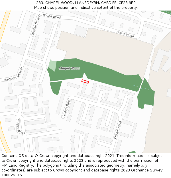 283, CHAPEL WOOD, LLANEDEYRN, CARDIFF, CF23 9EP: Location map and indicative extent of plot