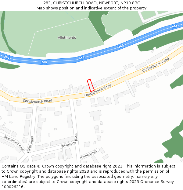283, CHRISTCHURCH ROAD, NEWPORT, NP19 8BG: Location map and indicative extent of plot