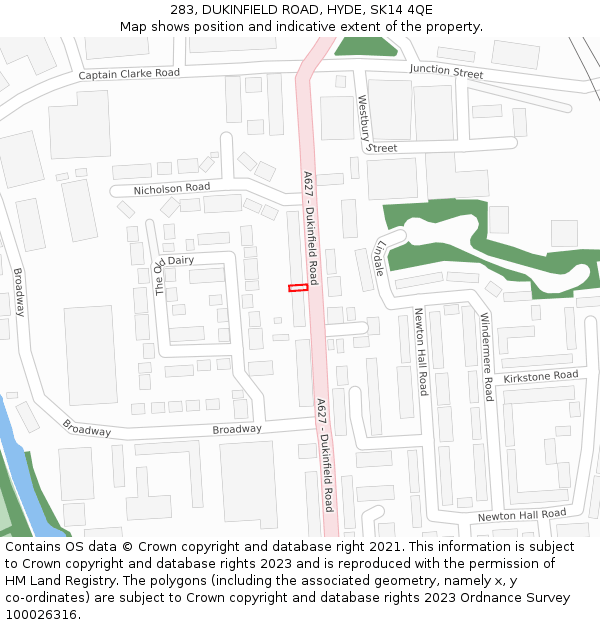 283, DUKINFIELD ROAD, HYDE, SK14 4QE: Location map and indicative extent of plot