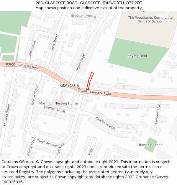 283, GLASCOTE ROAD, GLASCOTE, TAMWORTH, B77 2BT: Location map and indicative extent of plot