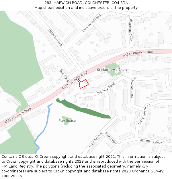 283, HARWICH ROAD, COLCHESTER, CO4 3DN: Location map and indicative extent of plot