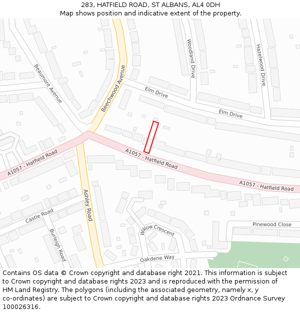 283, HATFIELD ROAD, ST ALBANS, AL4 0DH: Location map and indicative extent of plot