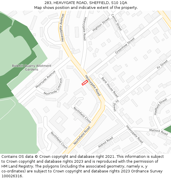 283, HEAVYGATE ROAD, SHEFFIELD, S10 1QA: Location map and indicative extent of plot