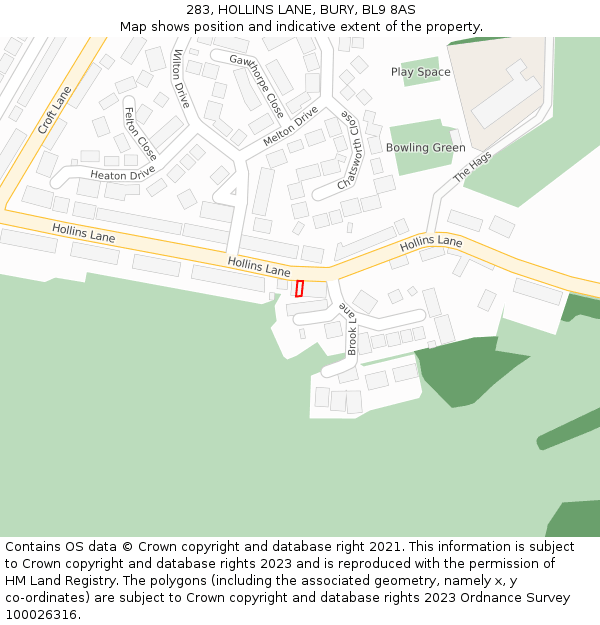 283, HOLLINS LANE, BURY, BL9 8AS: Location map and indicative extent of plot