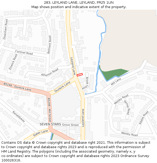 283, LEYLAND LANE, LEYLAND, PR25 1UN: Location map and indicative extent of plot