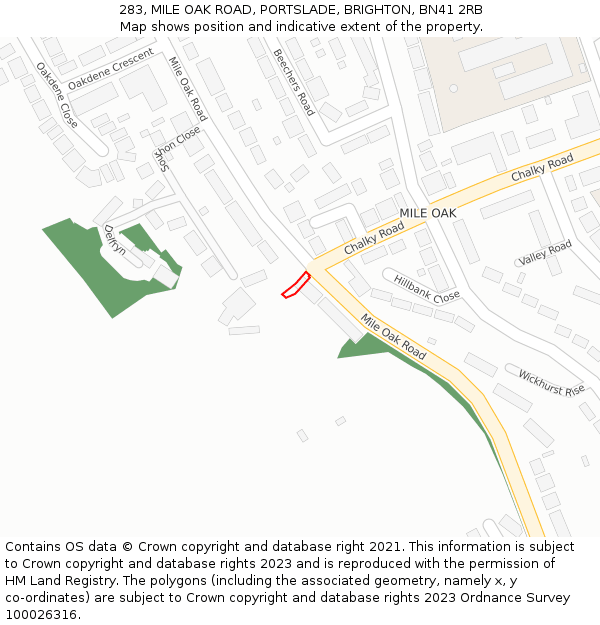283, MILE OAK ROAD, PORTSLADE, BRIGHTON, BN41 2RB: Location map and indicative extent of plot