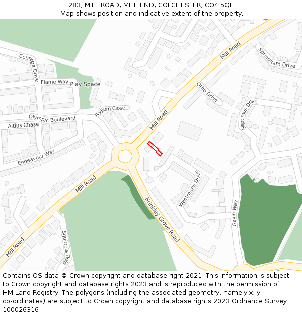 283, MILL ROAD, MILE END, COLCHESTER, CO4 5QH: Location map and indicative extent of plot