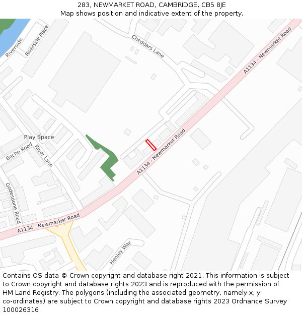 283, NEWMARKET ROAD, CAMBRIDGE, CB5 8JE: Location map and indicative extent of plot