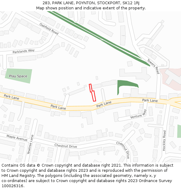 283, PARK LANE, POYNTON, STOCKPORT, SK12 1RJ: Location map and indicative extent of plot