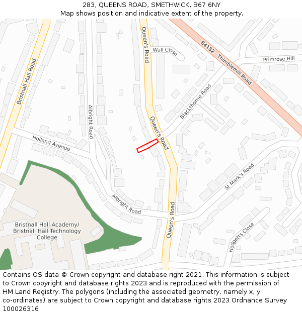 283, QUEENS ROAD, SMETHWICK, B67 6NY: Location map and indicative extent of plot
