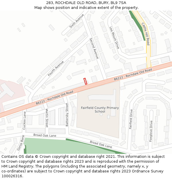 283, ROCHDALE OLD ROAD, BURY, BL9 7SA: Location map and indicative extent of plot