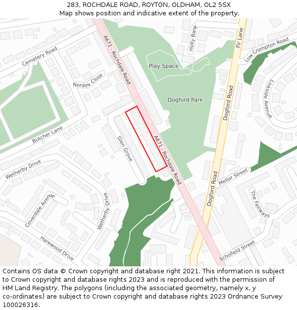 283, ROCHDALE ROAD, ROYTON, OLDHAM, OL2 5SX: Location map and indicative extent of plot